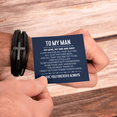 Load image into Gallery viewer, To My Man Men&amp;#39;s Cross Bracelet - My Love, My One and Only Men&amp;#39;s Cross Bracelet
