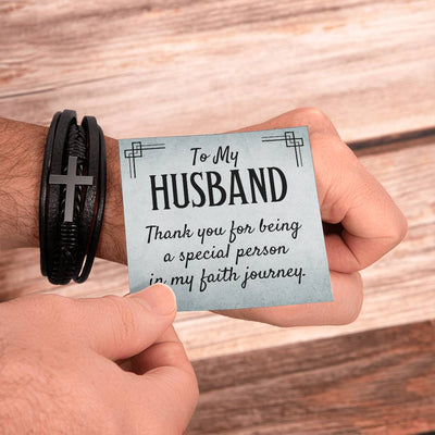 Load image into Gallery viewer, To My Husband Men&amp;#39;s Cross Bracelet - Thank You for Being a Special Person in My Faith
