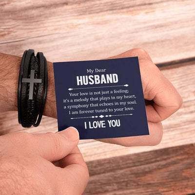 Load image into Gallery viewer, To My Husband Men&amp;#39;s Cross Bracelet - Your Love in Not Just
