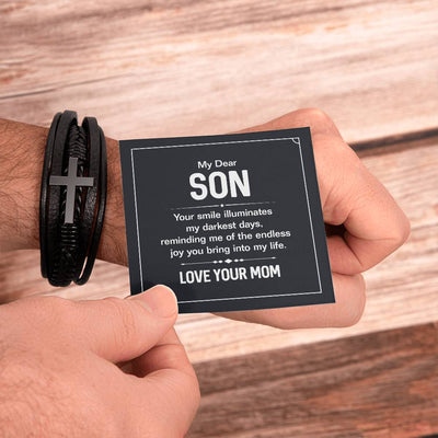 Load image into Gallery viewer, To My Son Cross Bracelet from Mom, Your Smile Illuminates My Darkest Days
