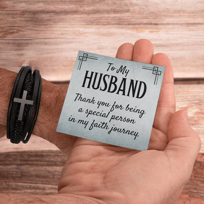 Load image into Gallery viewer, To My Husband Men&amp;#39;s Cross Bracelet - Thank You for Being a Special Person in My Faith
