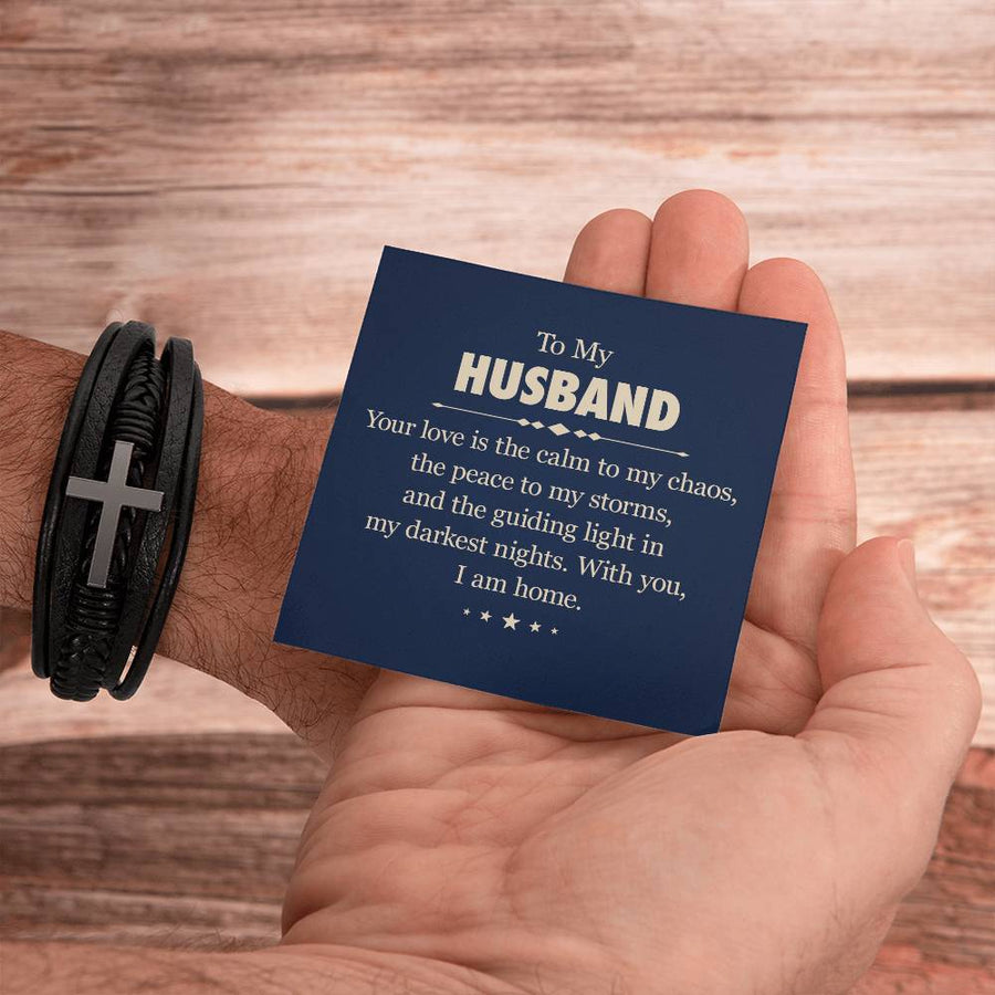 To My Husband Men's Cross Bracelet - Your Love Is the Calm to My Chaos