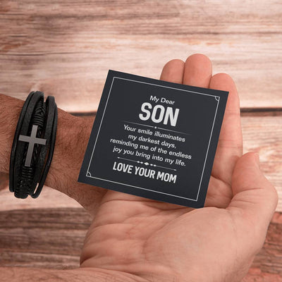 Load image into Gallery viewer, To My Son Cross Bracelet from Mom, Your Smile Illuminates My Darkest Days
