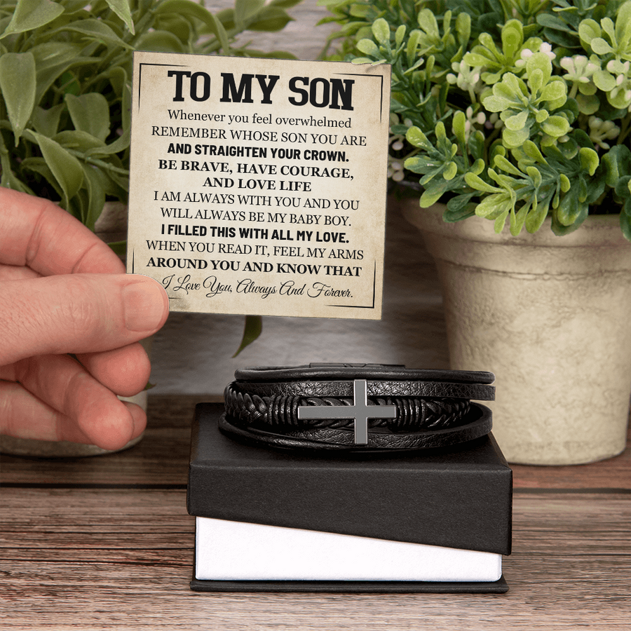 Mother to Son Leather Bracelet, Men Birthday Bracelet for Son from Mom and Dad