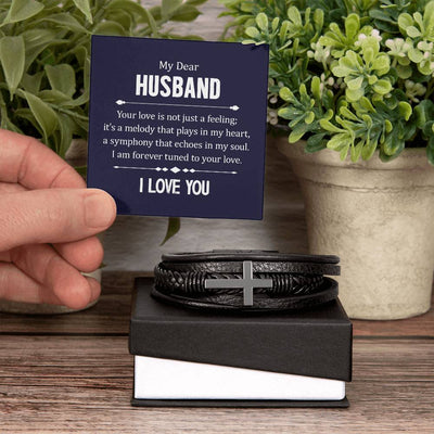 Load image into Gallery viewer, To My Husband Men&amp;#39;s Cross Bracelet - Your Love in Not Just
