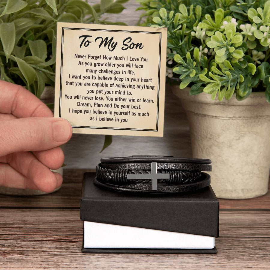 To My Son Bracelet from Mom and Dad, Mother to Son Leather Bracelet, Unique Birthday Day Gifts