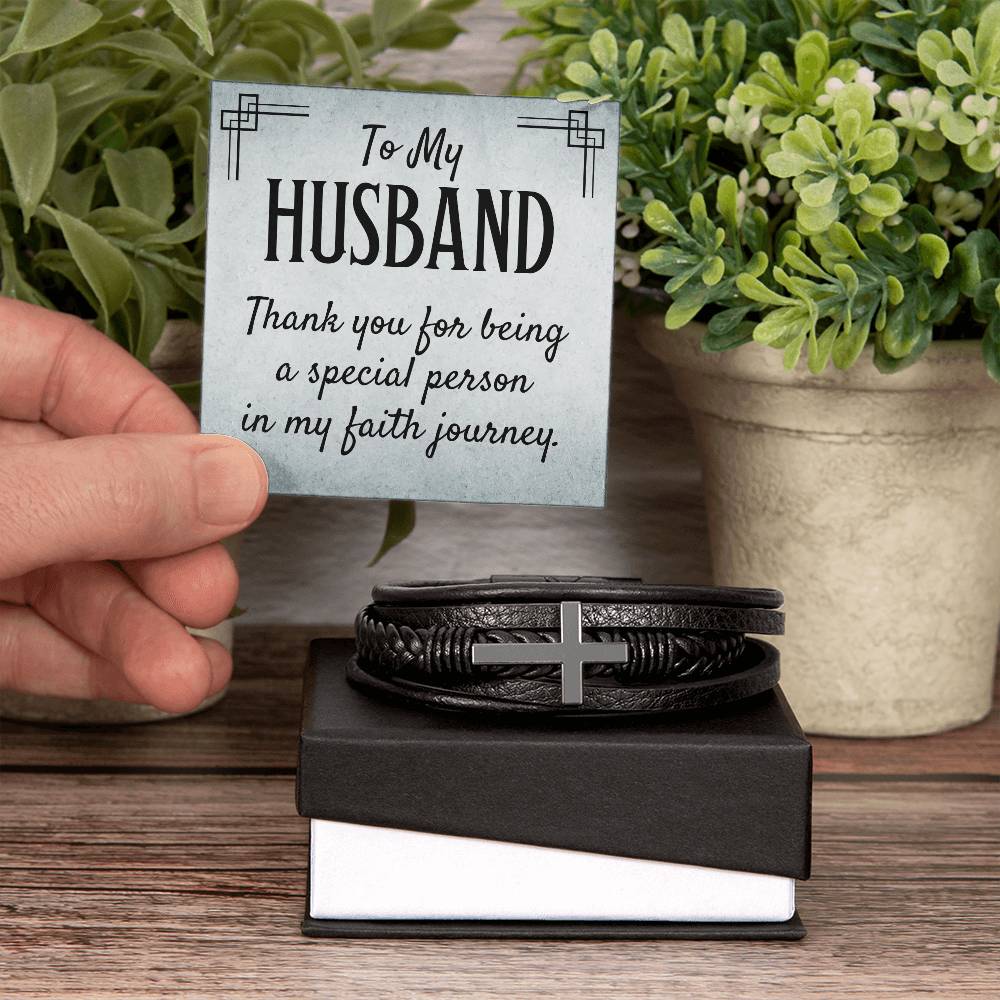 To My Husband Men's Cross Bracelet - Thank You for Being a Special Person in My Faith