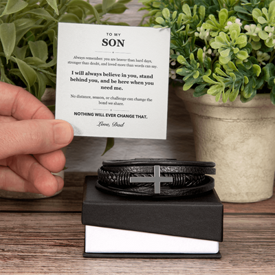 Load image into Gallery viewer, To My Son Always Believe Men&amp;#39;s Cross Bracelet Gift from Dad
