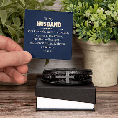Load image into Gallery viewer, To My Husband Men&amp;#39;s Cross Bracelet - Your Love Is the Calm to My Chaos
