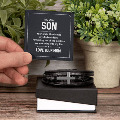 Load image into Gallery viewer, To My Son Cross Bracelet from Mom, Your Smile Illuminates My Darkest Days
