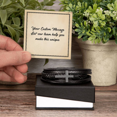 Load image into Gallery viewer, Personalized Gifts for Man, Cross Leather Bracelet W/ Custom Message Card
