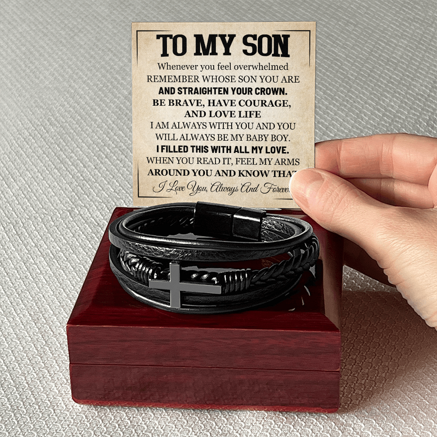 Mother to Son Leather Bracelet, Men Birthday Bracelet for Son from Mom and Dad
