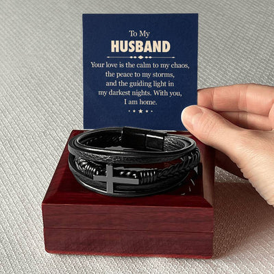 Load image into Gallery viewer, To My Husband Men&amp;#39;s Cross Bracelet - Your Love Is the Calm to My Chaos
