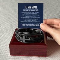 Load image into Gallery viewer, To My Man Men&#39;s Cross Bracelet - My Love, My One and Only Men&#39;s Cross Bracelet
