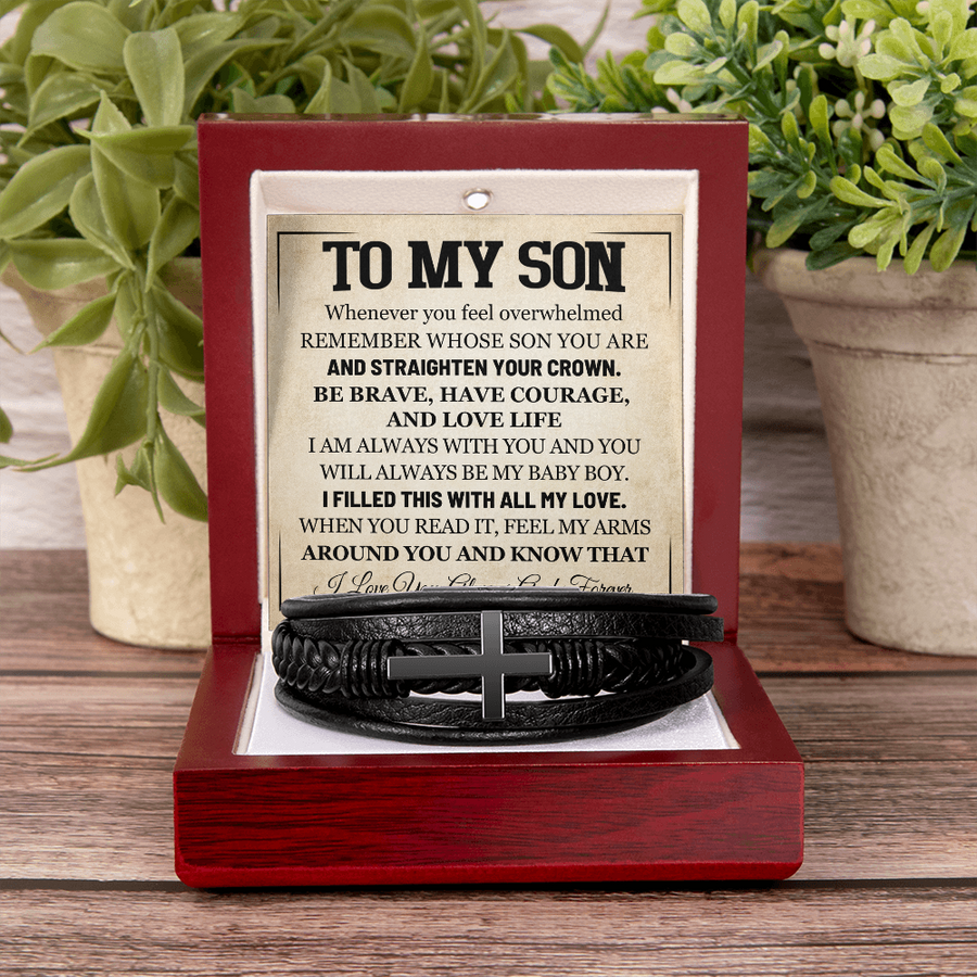 Mother to Son Leather Bracelet, Men Birthday Bracelet for Son from Mom and Dad