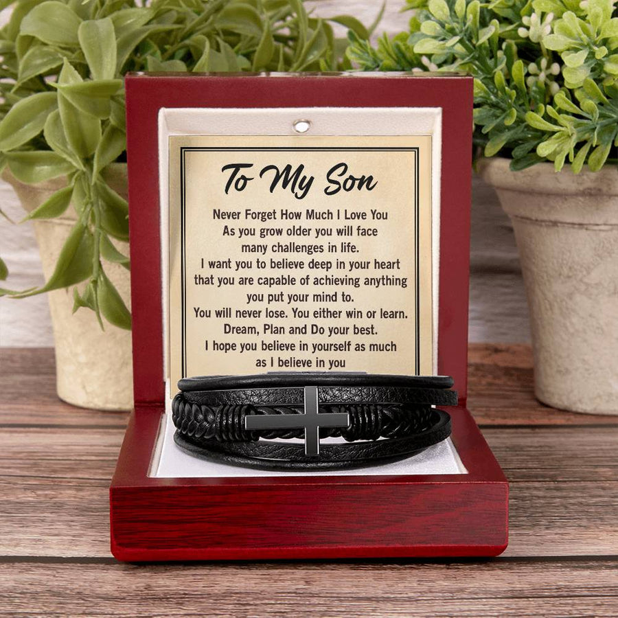 To My Son Bracelet from Mom and Dad, Mother to Son Leather Bracelet, Unique Birthday Day Gifts