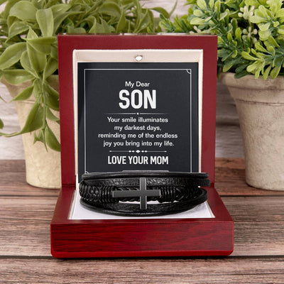 Load image into Gallery viewer, To My Son Cross Bracelet from Mom, Your Smile Illuminates My Darkest Days
