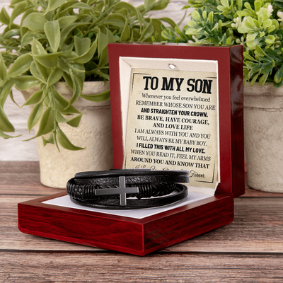 Load image into Gallery viewer, Mother to Son Leather Bracelet, Men Birthday Bracelet for Son from Mom and Dad
