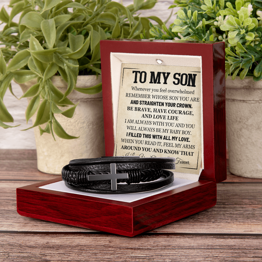 Mother to Son Leather Bracelet, Men Birthday Bracelet for Son from Mom and Dad