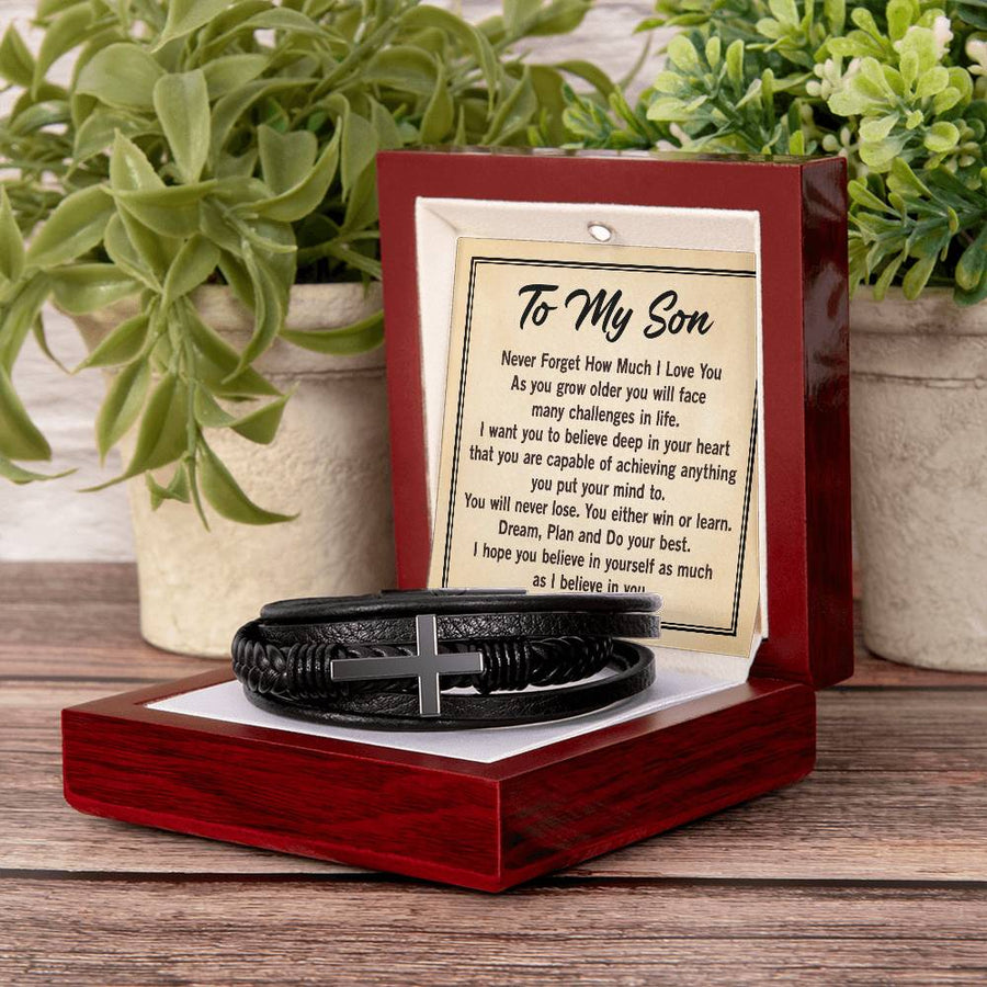 To My Son Bracelet from Mom and Dad, Mother to Son Leather Bracelet, Unique Birthday Day Gifts