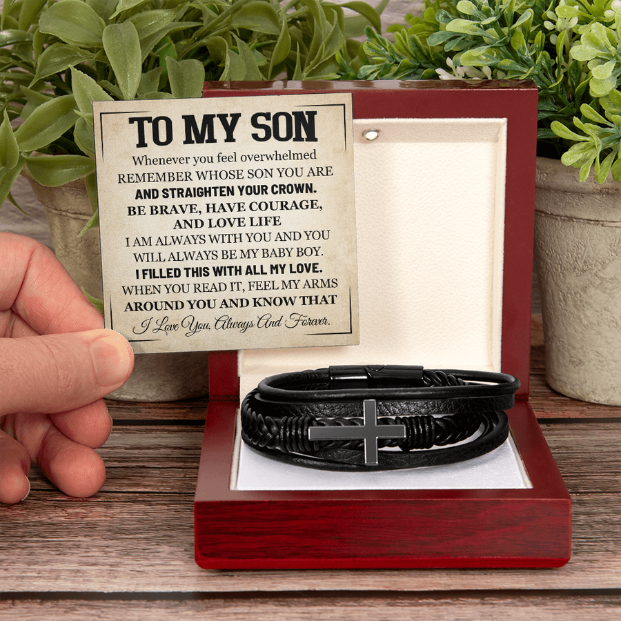 Mother to Son Leather Bracelet, Men Birthday Bracelet for Son from Mom and Dad
