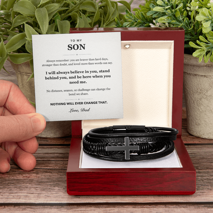 To My Son Always Believe Men's Cross Bracelet Gift from Dad