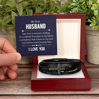 Load image into Gallery viewer, To My Husband Men&amp;#39;s Cross Bracelet - Your Love in Not Just
