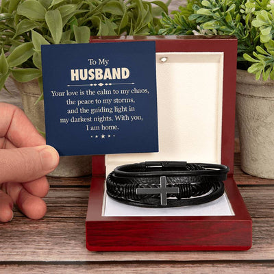 Load image into Gallery viewer, To My Husband Men&amp;#39;s Cross Bracelet - Your Love Is the Calm to My Chaos
