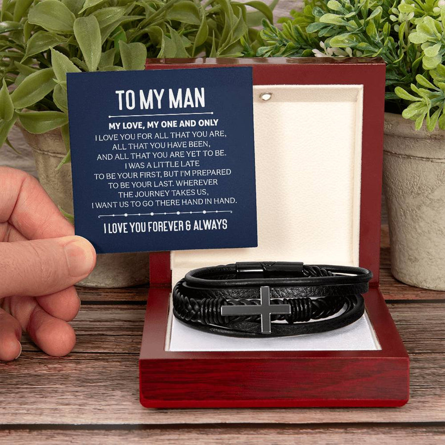 To My Man Men's Cross Bracelet - My Love, My One and Only Men's Cross Bracelet