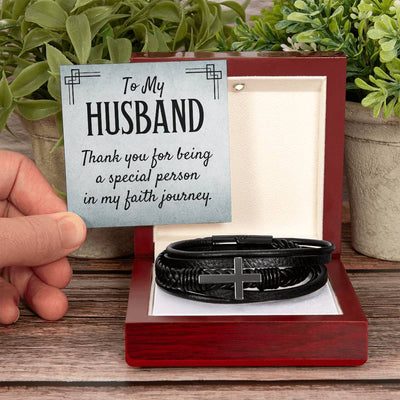 Load image into Gallery viewer, To My Husband Men&amp;#39;s Cross Bracelet - Thank You for Being a Special Person in My Faith
