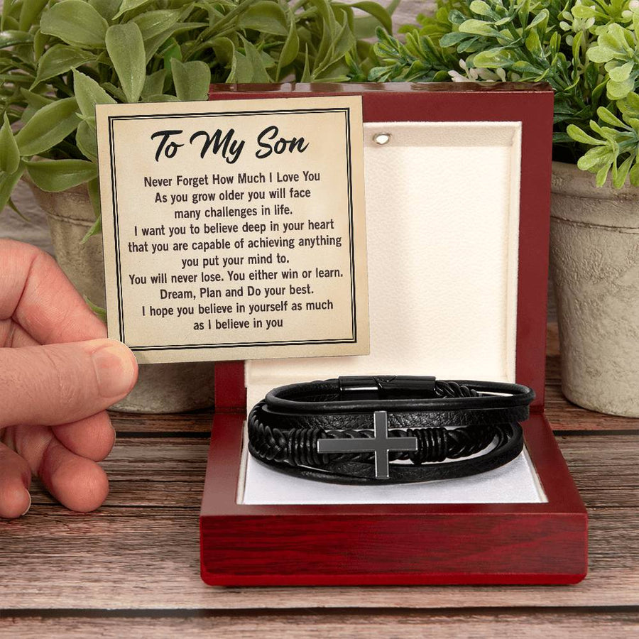 To My Son Bracelet from Mom and Dad, Mother to Son Leather Bracelet, Unique Birthday Day Gifts