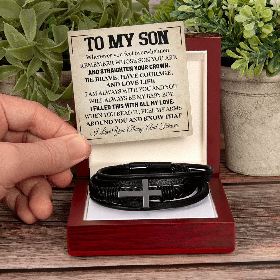 Mother to Son Leather Bracelet, Men Birthday Bracelet for Son from Mom and Dad