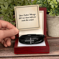 Load image into Gallery viewer, Personalized Gifts for Man, Cross Leather Bracelet W/ Custom Message Card

