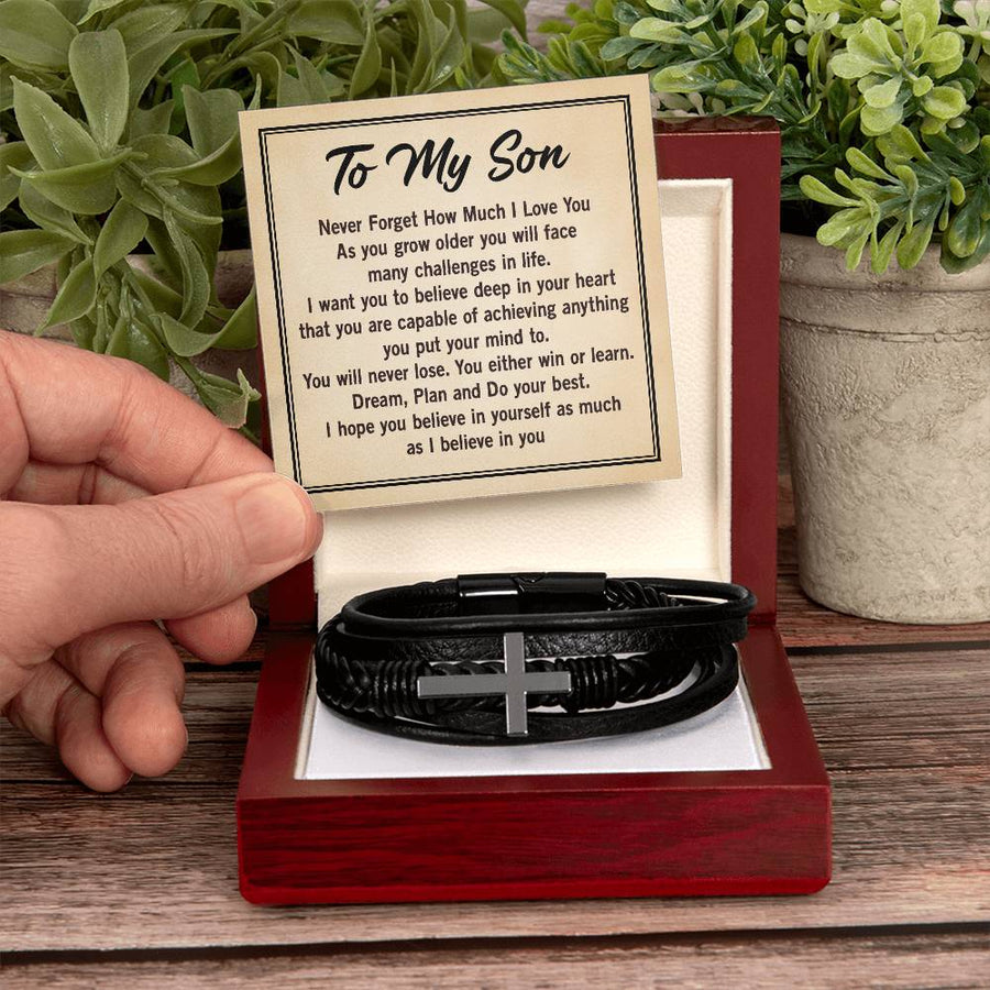 To My Son Bracelet from Mom and Dad, Mother to Son Leather Bracelet, Unique Birthday Day Gifts