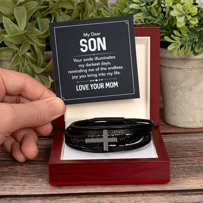 Load image into Gallery viewer, To My Son Cross Bracelet from Mom, Your Smile Illuminates My Darkest Days
