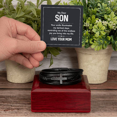 Load image into Gallery viewer, To My Son Cross Bracelet from Mom, Your Smile Illuminates My Darkest Days
