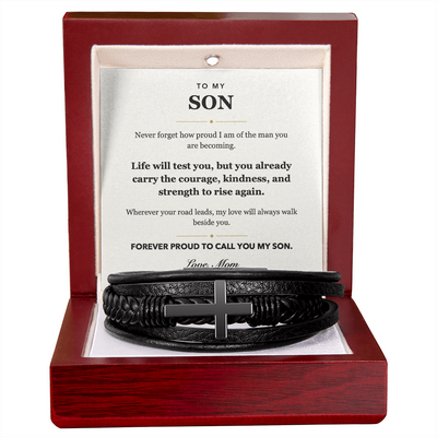 Load image into Gallery viewer, To My Son Forever Proud Men&amp;#39;s Cross Bracelet Gift from Mom
