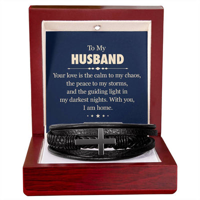 Load image into Gallery viewer, To My Husband Men&amp;#39;s Cross Bracelet - Your Love Is the Calm to My Chaos
