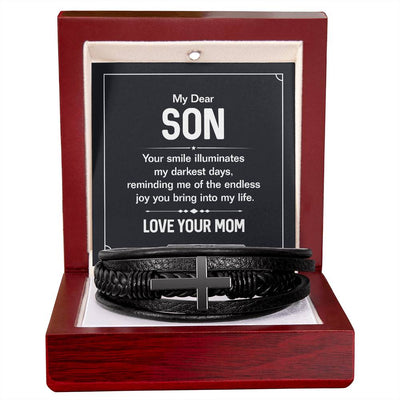 Load image into Gallery viewer, To My Son Cross Bracelet from Mom, Your Smile Illuminates My Darkest Days
