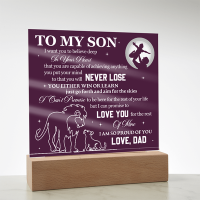 Load image into Gallery viewer, To My Son Printed Acrylic Plaque with LED Base – Birthday, Graduation, Holiday Gift
