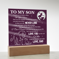 Load image into Gallery viewer, To My Son Printed Acrylic Plaque with LED Base – Birthday, Graduation, Holiday Gift
