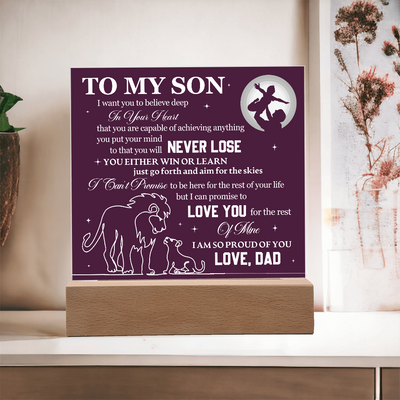 Load image into Gallery viewer, To My Son Printed Acrylic Plaque with LED Base – Birthday, Graduation, Holiday Gift
