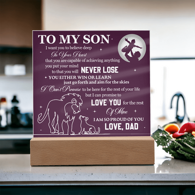 Load image into Gallery viewer, To My Son Printed Acrylic Plaque with LED Base – Birthday, Graduation, Holiday Gift
