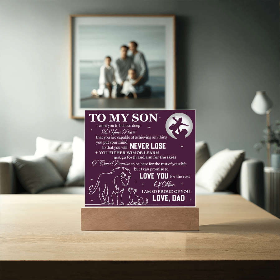 To My Son Printed Acrylic Plaque with LED Base – Birthday, Graduation, Holiday Gift