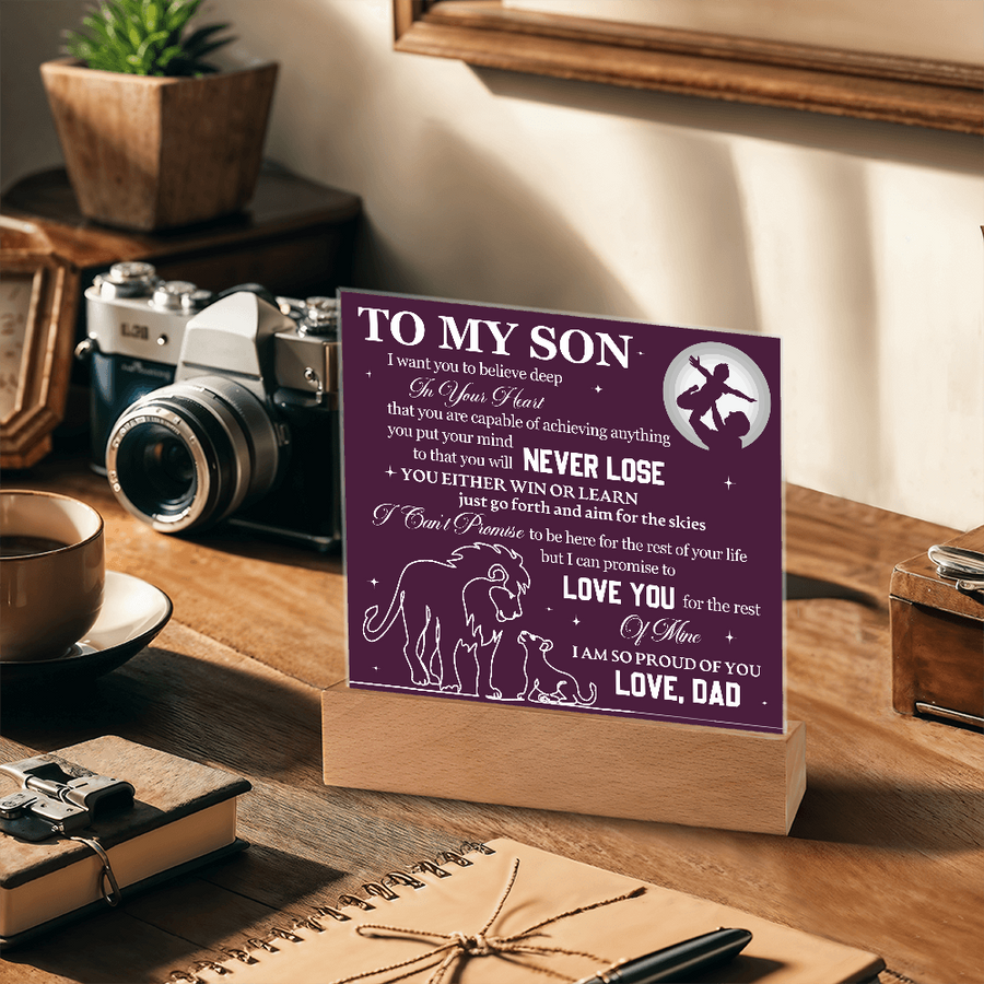 To My Son Printed Acrylic Plaque with LED Base – Birthday, Graduation, Holiday Gift