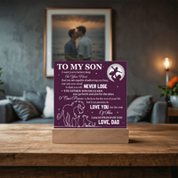 Load image into Gallery viewer, To My Son Printed Acrylic Plaque with LED Base – Birthday, Graduation, Holiday Gift
