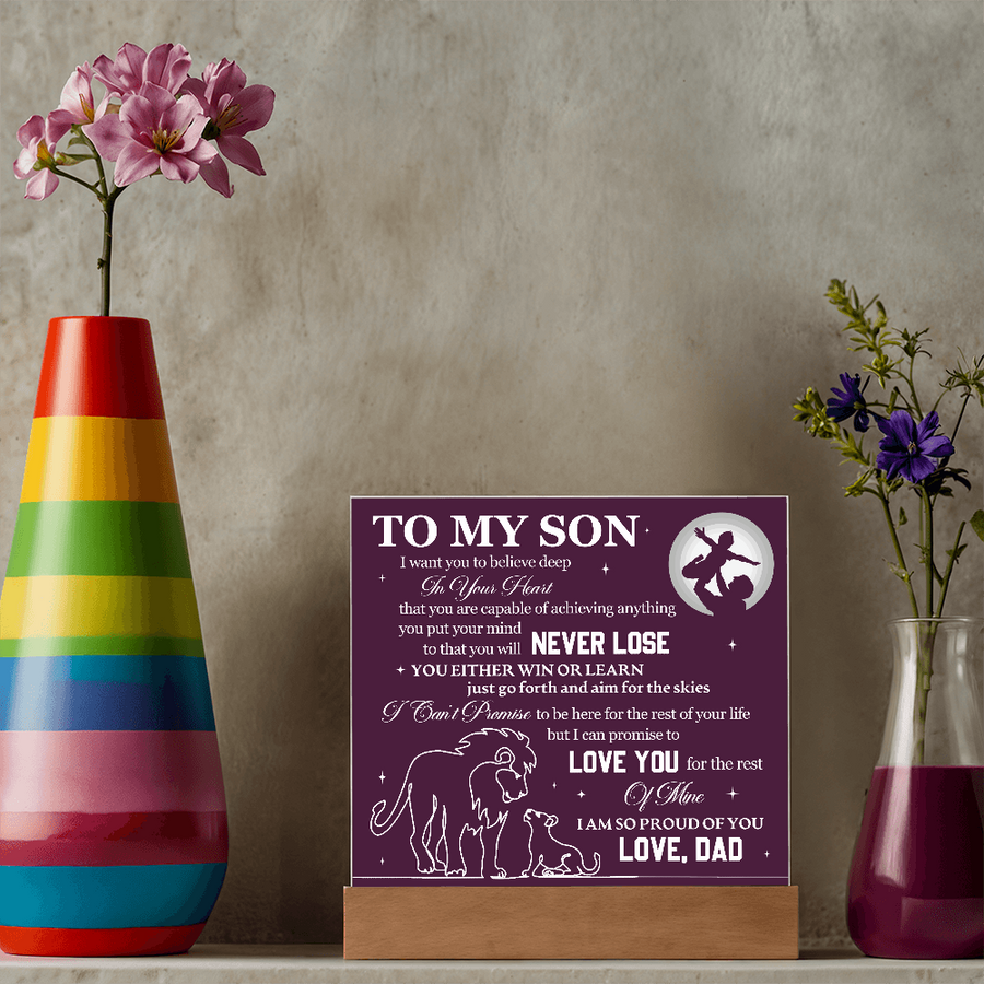 To My Son Printed Acrylic Plaque with LED Base – Birthday, Graduation, Holiday Gift