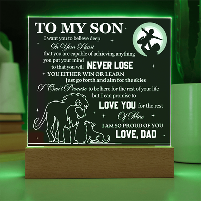 Load image into Gallery viewer, To My Son Printed Acrylic Plaque with LED Base – Birthday, Graduation, Holiday Gift
