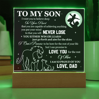 Load image into Gallery viewer, To My Son Printed Acrylic Plaque with LED Base – Birthday, Graduation, Holiday Gift
