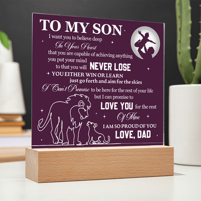 Load image into Gallery viewer, To My Son Printed Acrylic Plaque with LED Base – Birthday, Graduation, Holiday Gift
